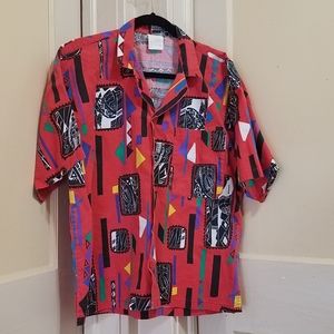Swaziland Y2K Short Sleeve Button Down Tribal Print Shirt